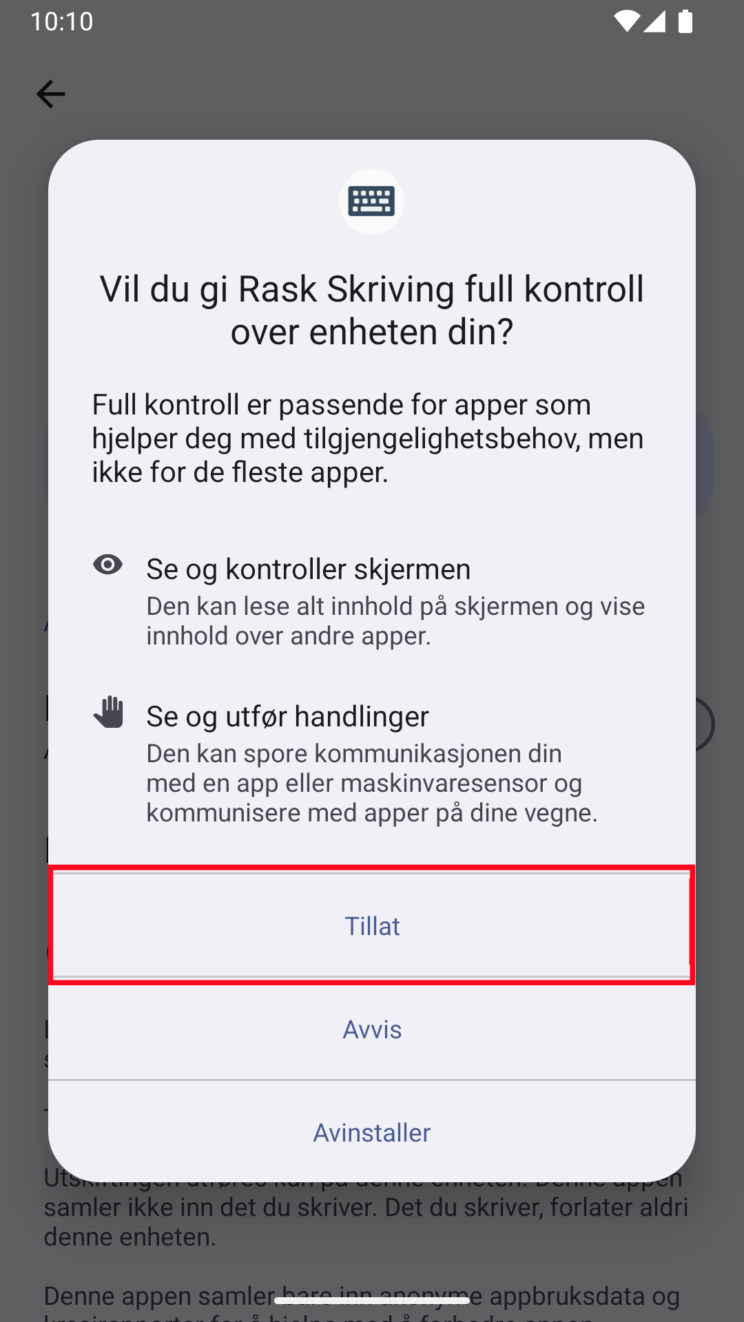 Aktivering av tilgjengelighetstjeneste