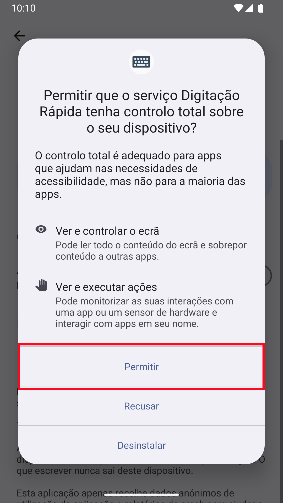 Habilitando o serviço de acessibilidade